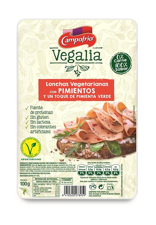 Lonchas vegetarianas con pimientos y un toque de pimienta verde sin gluten sin lactosa