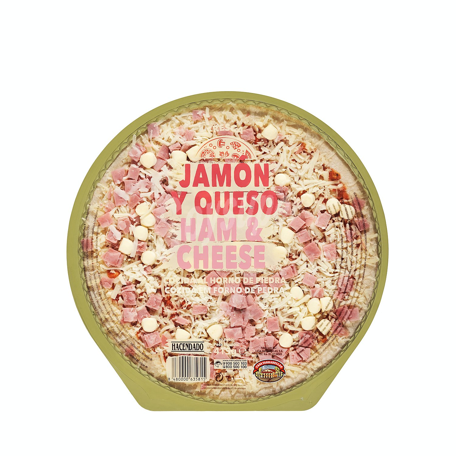 Pizza fresca jamon york queso con perlas de mozarella