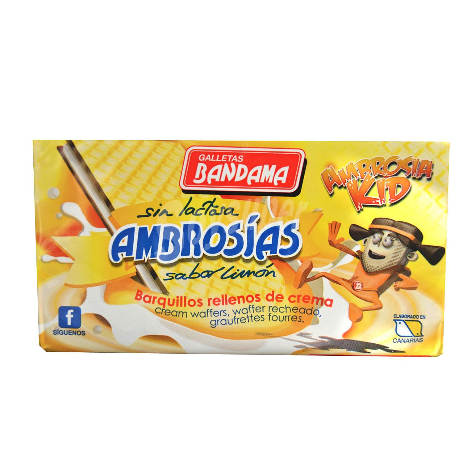 Galletas de barquillo rellenas de crema sabor limón Ambrosías Bandama sin lactosa