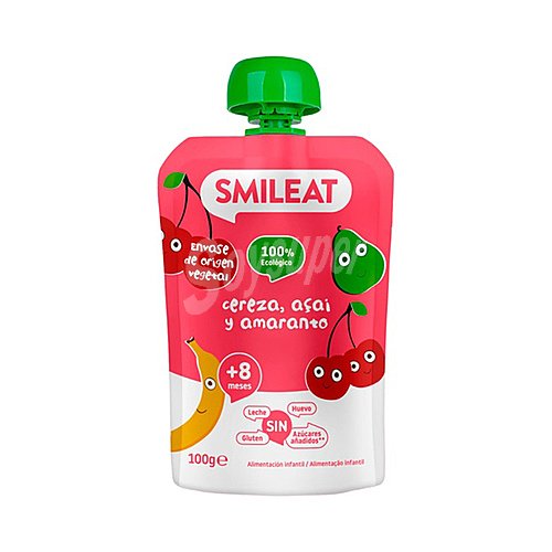 Smileat Bolsita de fruta ecológica (cereza, acai y amaranto), a partir de 8 meses smileat