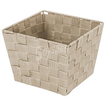 Cesta trenzada de poliproileno y acero color beige, 20x15x20 cm. actuel.