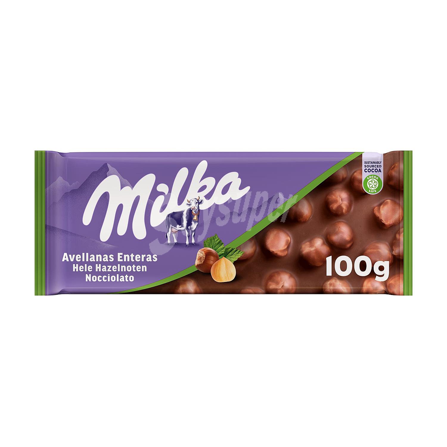 Chocolate con leche relleno de avellanas enteras Milka