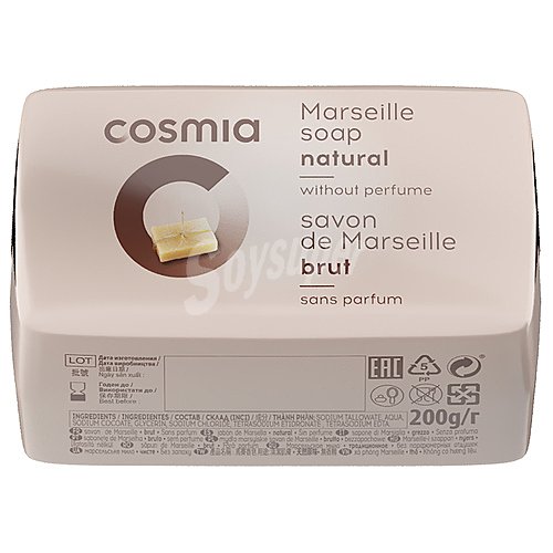 Cosmia Pastilla de jabón de tocador sin perfume con jabón de Marsella cosmia