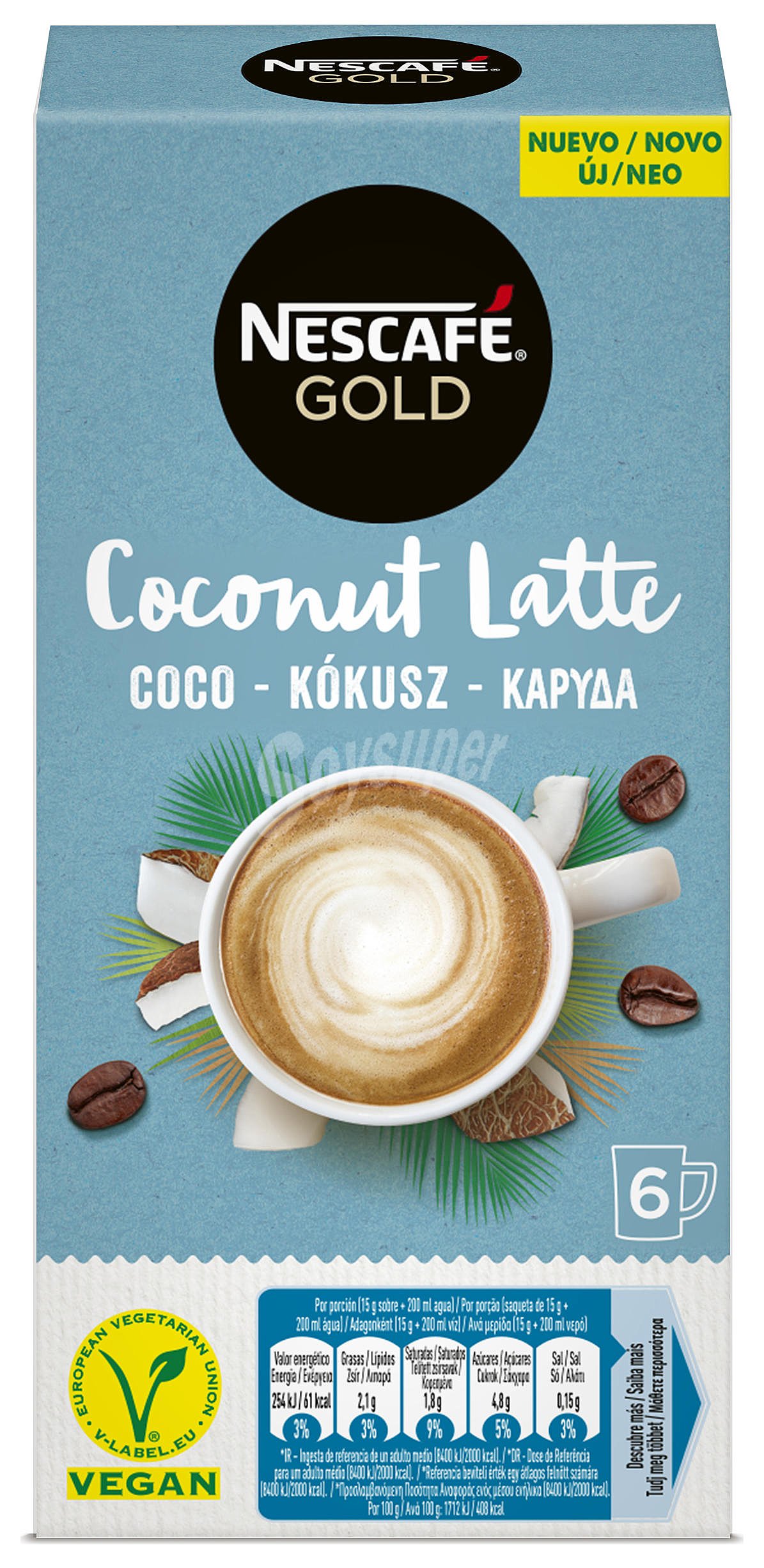 Café soluble latte coco en sobres Nescafé Gold sin lactosa