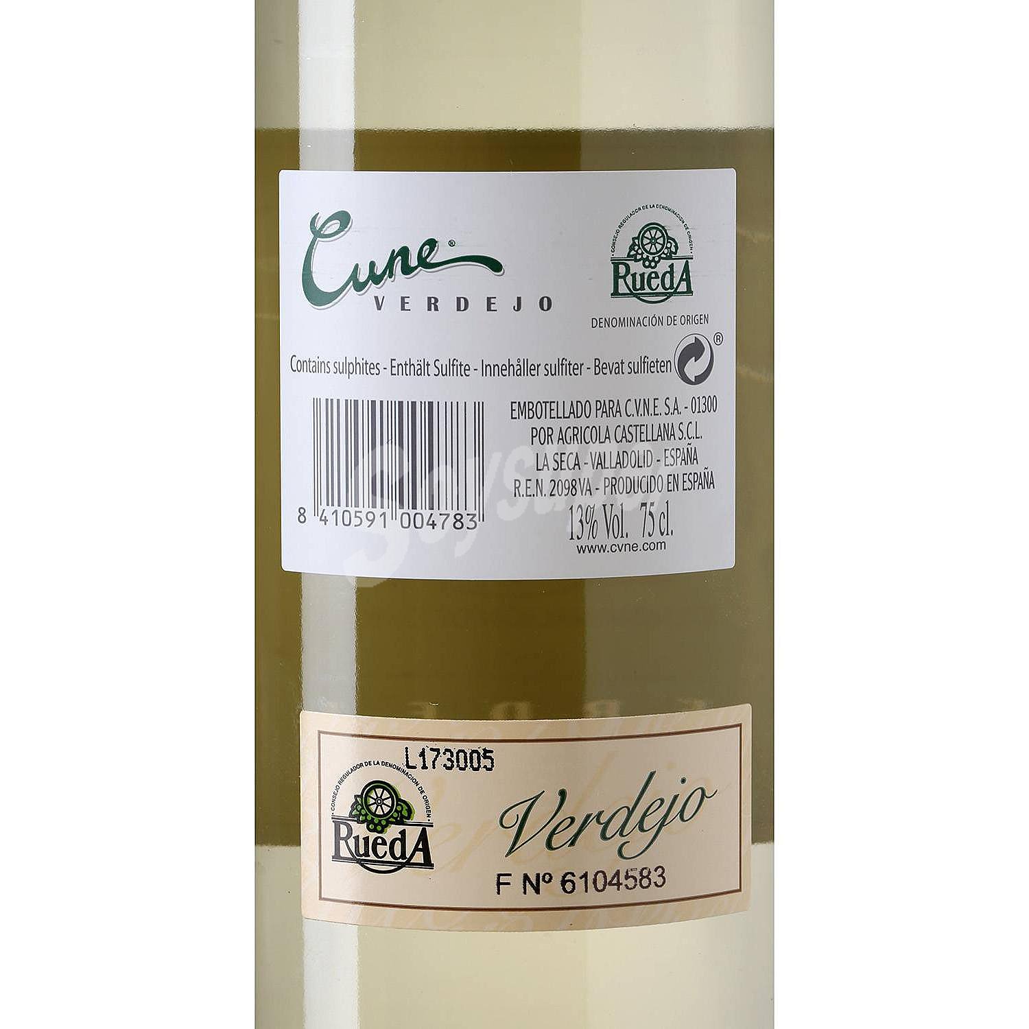 Vino blanco verdejo con denominación de origen Rueda cune