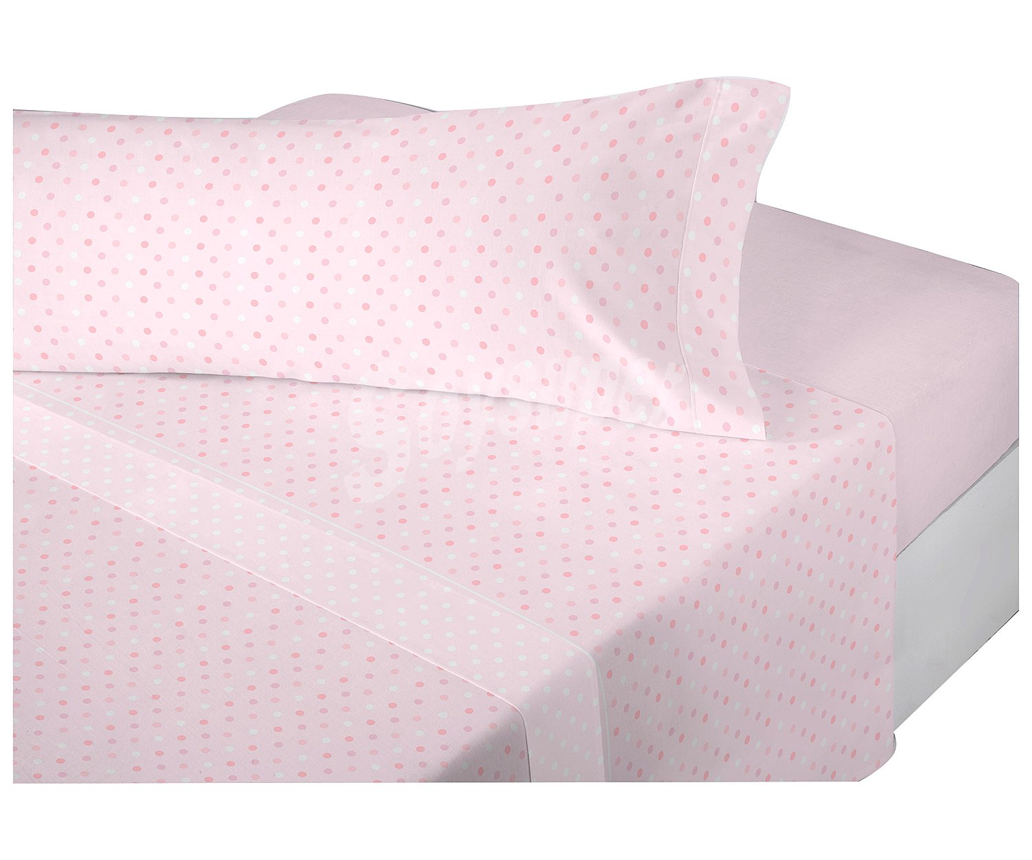 Juego de sábanas tejido pirineo para cama de 90cm, estampado lunares color rosa, actuel.