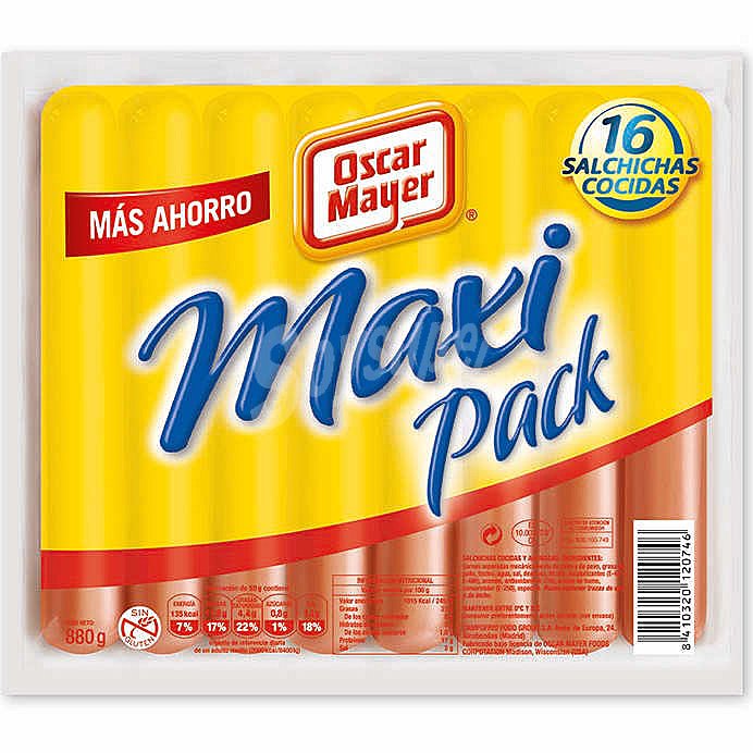 Oscar mayer Salchichas cocidas y ahumado de pavo y pollo, elaboradas sin gluten oscar mayer Maxi G