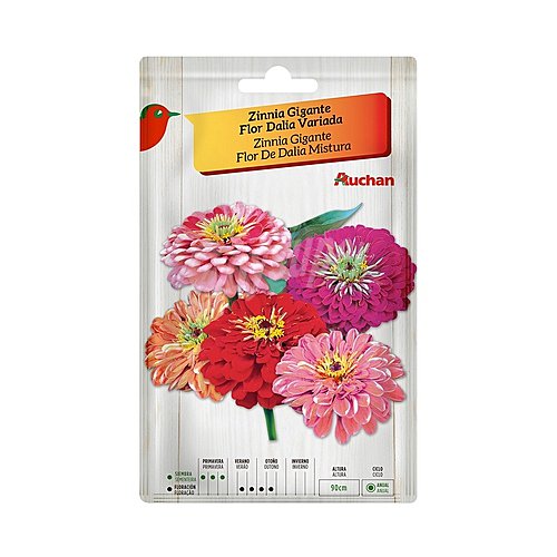 Sobre de semillas para plantar zinnia (dalias) de tamaño gigante y de colores variados producto alcampo