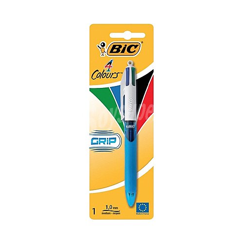 Bolígrafo retráctil grip suave, punta media, grosor 1mm, tinta varios colores BIC 4 colours grip