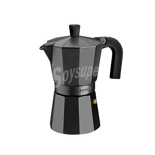 Cafetera de aluminio perfectas para usarse en cocinas de salvo inducción, modelo Vitro Noir monix