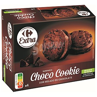 Sandwich choco cookie con helado de chocolate Extra Carrefour sin aceite de palma