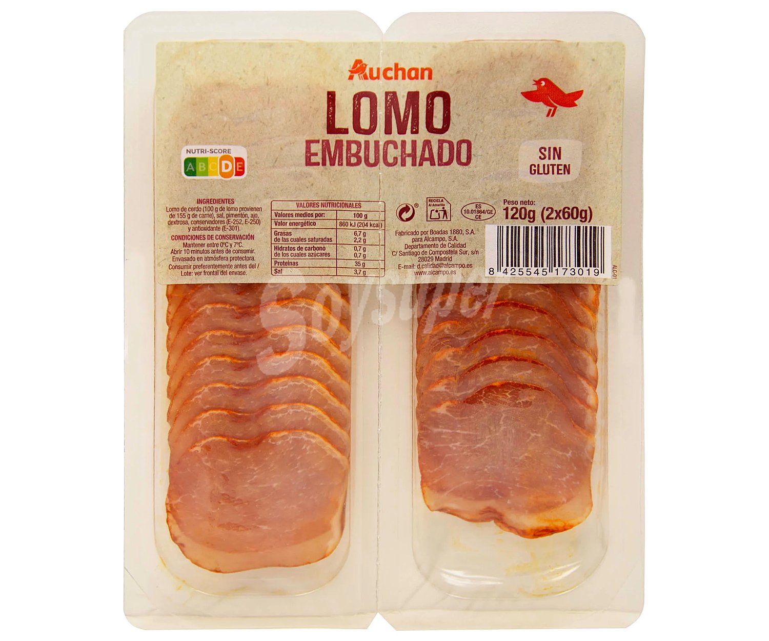 Producto alcampo Lomo embuchado, sin gluten y cortado en lonchas producto alcampo