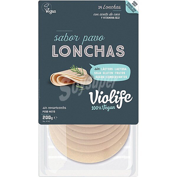 Lonchas veganas sabor pavo sin gluten, sin lactosa, sin soja