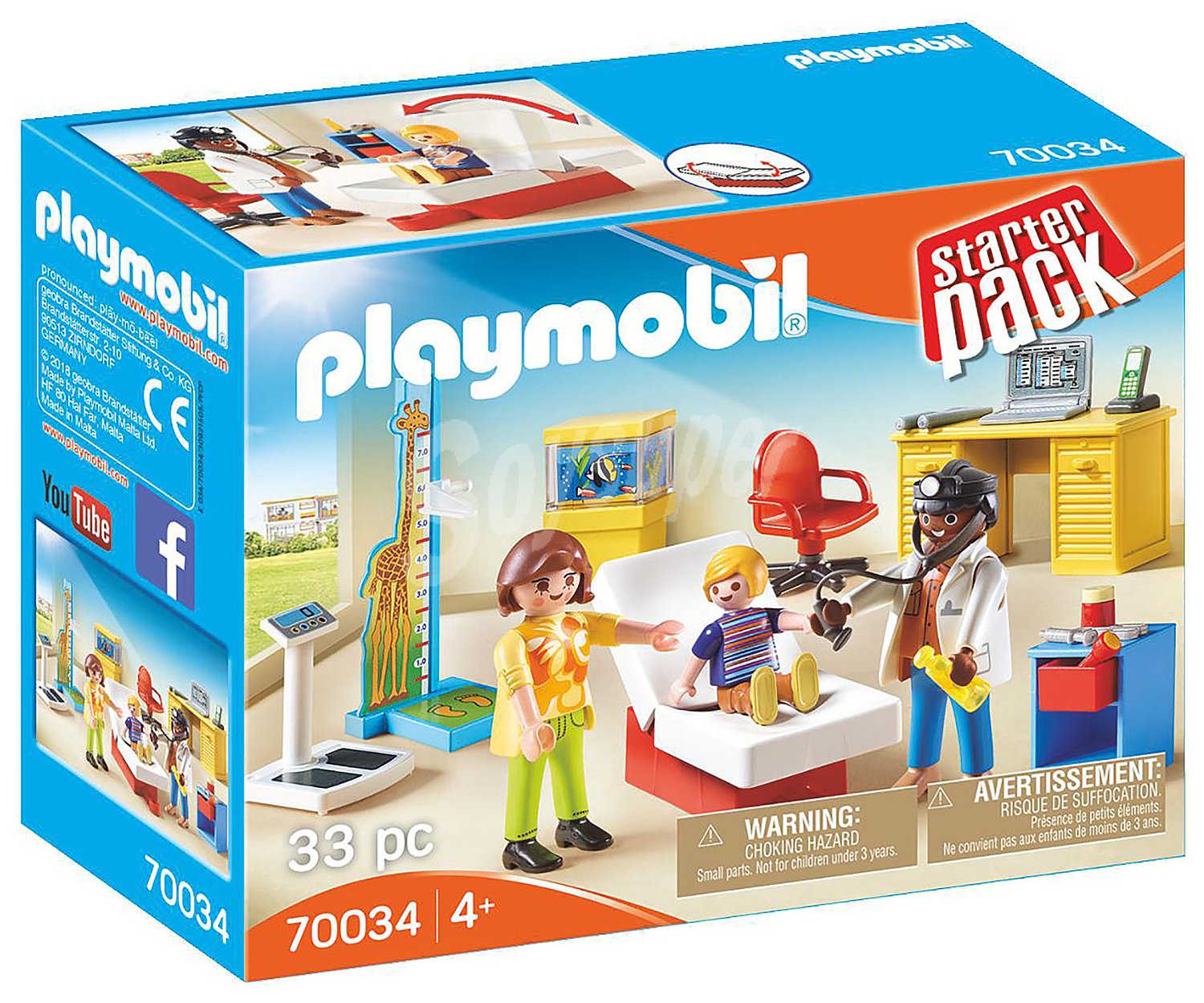 Conjunto de juego Consulta de pediatría con 33 piezas, y 3 figuras incluidas, 70034 Starter Pack playmobil 70034 Consulta de pediatría