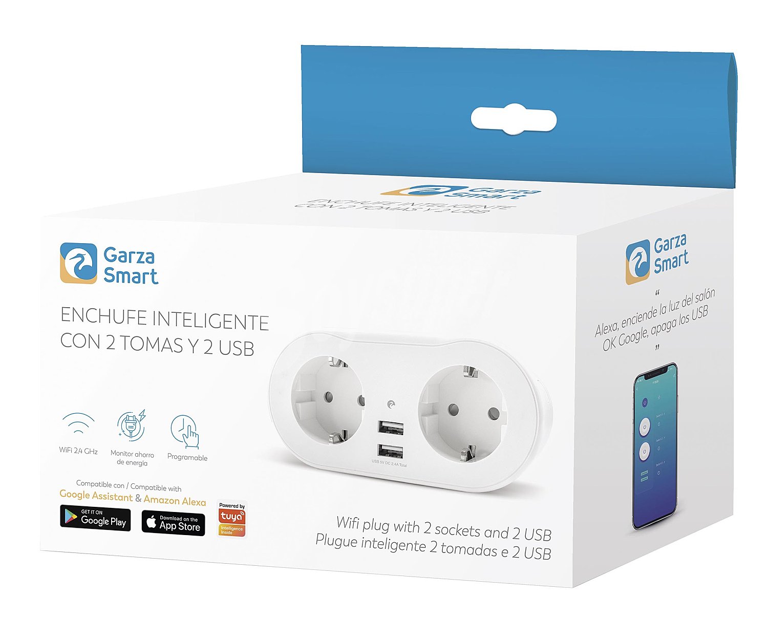 Enchufe inteligente wifi con 2 tomas y 2 usb,