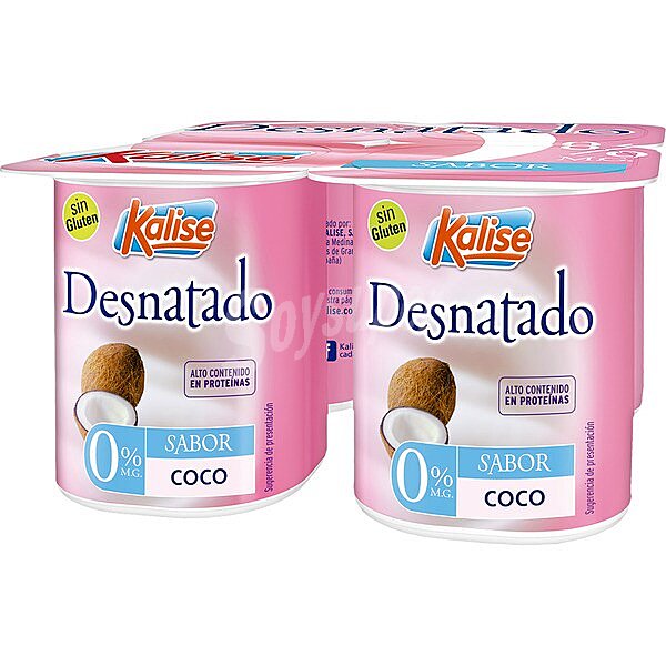 Yogur desnatado 0% m.g sabor coco sin gluten