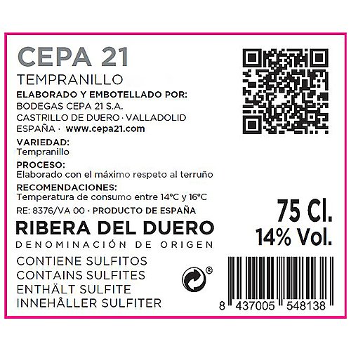 Cepa 21 Vino tinto con D.O. Ribera del Duero