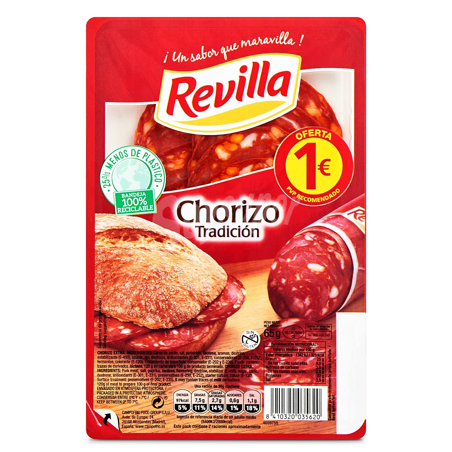 Chorizo selecto, elaborado sin gluten y cortado en lonchas