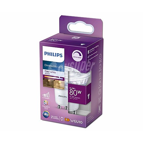 Bombilla Led GU10, 6,2W=80W, luz neutra , 575lm, philips