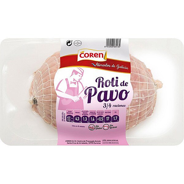 Roti de pavo fresco listo para asar envasado al vacío 650 g