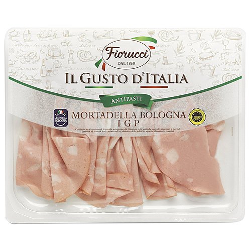 Fiorucci Mortadela italiana con IGP Morteadella de Bologna, cortada en finas lonchas fiorucci