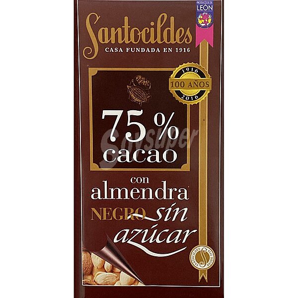 Chocolate negro 75% cacao con almendra sin azúcar