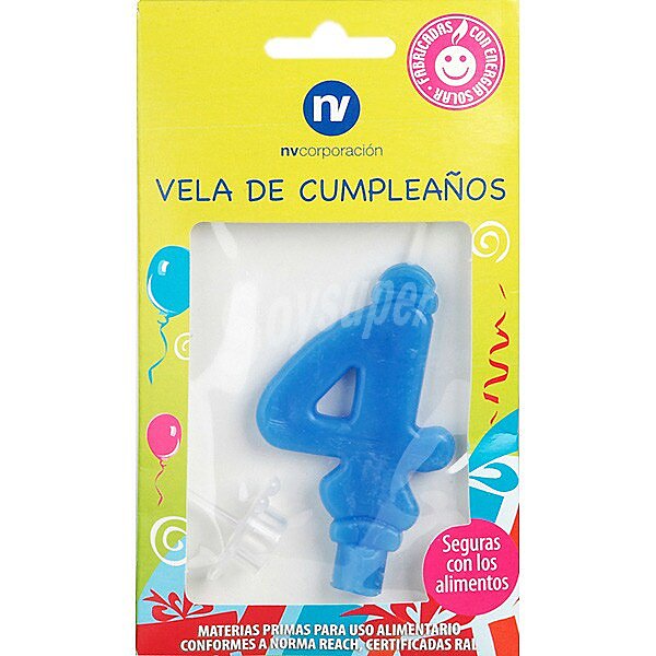 Vela de cumpleaños azul nº4 blister