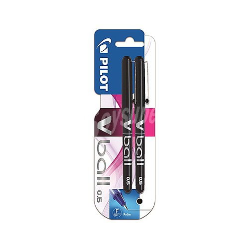 2 bolígrafos tipo roller punta fina y grosor de 0.5mm con tinta líquida negra pilot V-ball 2