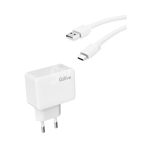 Cargador Usb + cable Usb a Tipo C qilive, 2A, longitud 1,2m