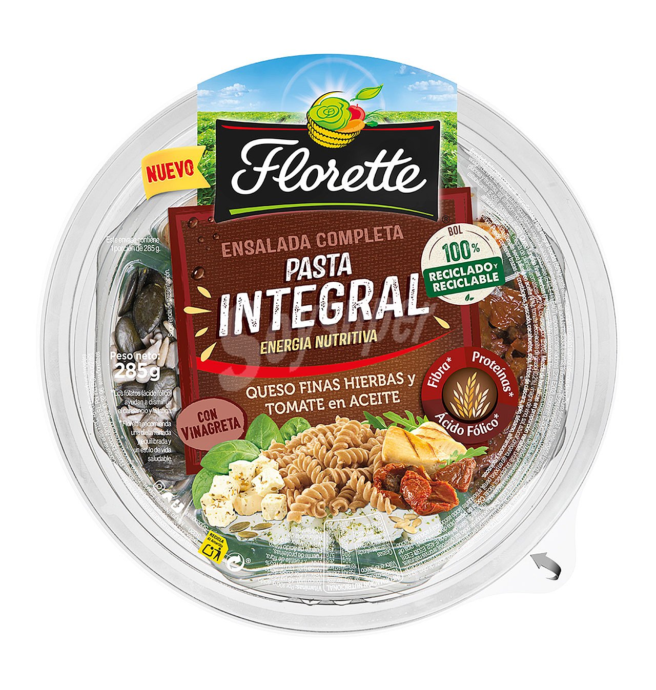 Barqueta florette pasta integral