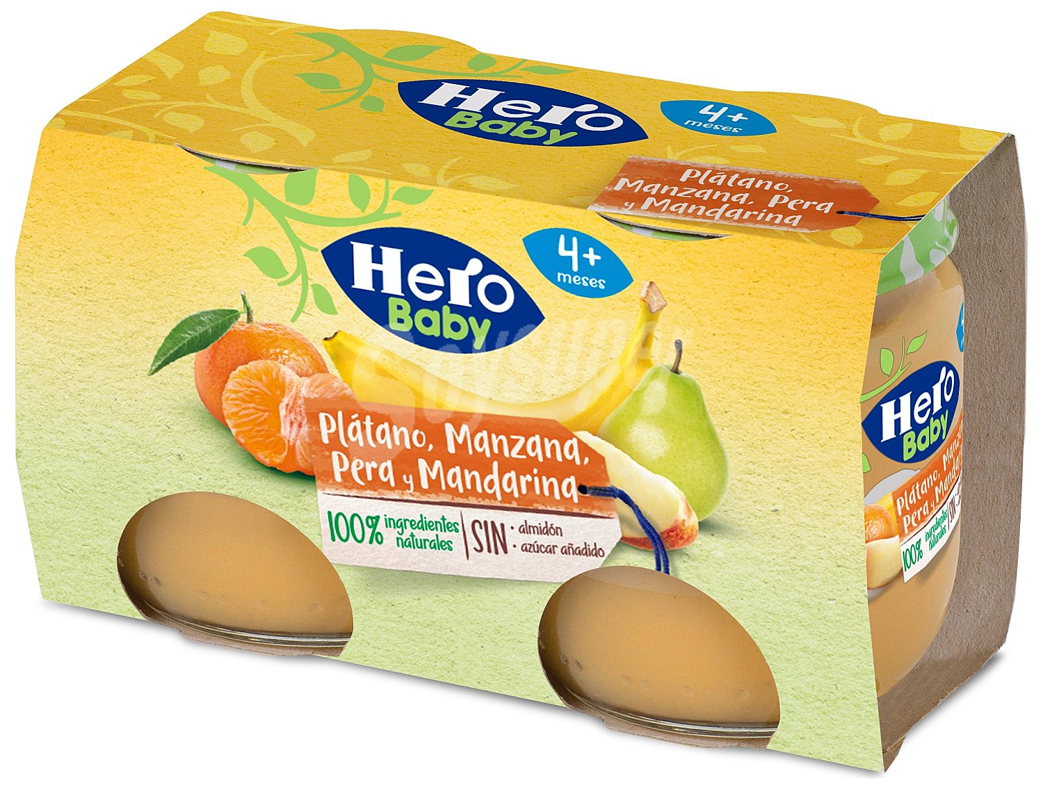 Tarrito de plátano, manzana pera y mandarina desde 4 meses Hero Baby