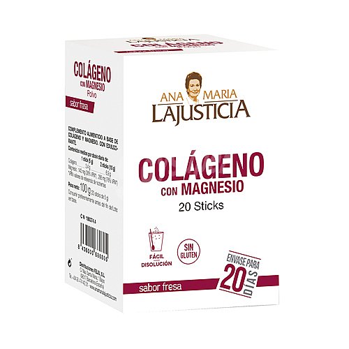 ANA maria lajusticia Complemento alimenticio a base de colágeno y magnesio, sabor a fresa ANA maria lajusticia