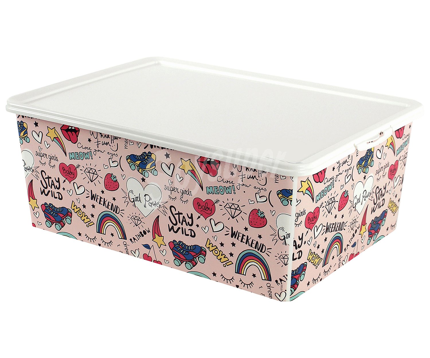 Caja de ordenación multiúsos con estampado Happy y tapa color blanco, 10 litros, actuel.