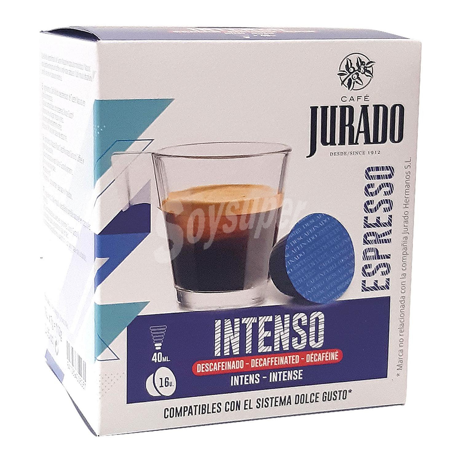 Café intenso descafeinado en cápsulas Jurado compatible con el sistema