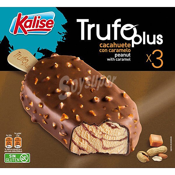 Trufo Plus bombón helado de cacahuete con caramelo sin gluten 3 unidades estuche 240 g