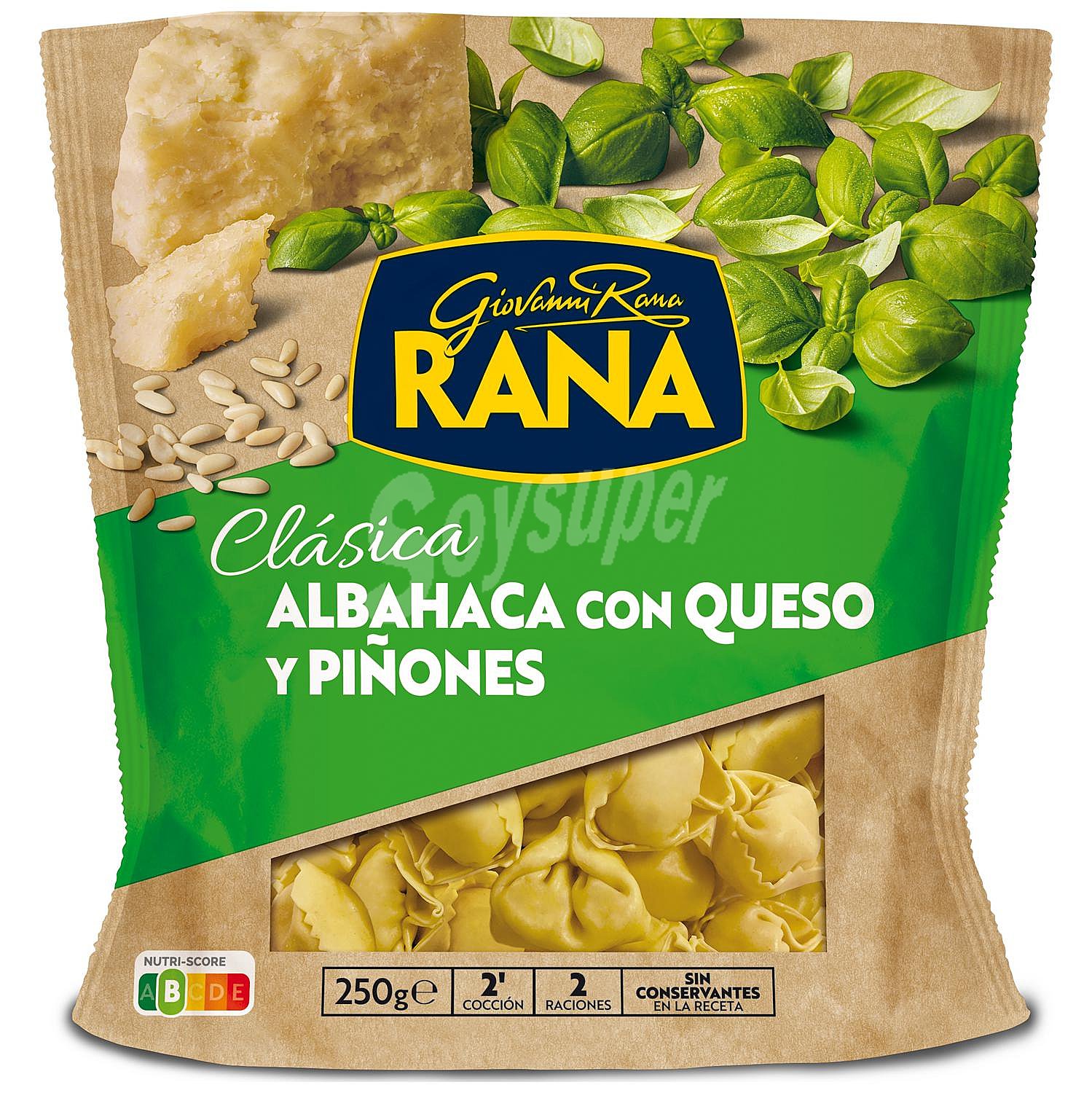 Tortellini de albahaca con queso y piñones Rana