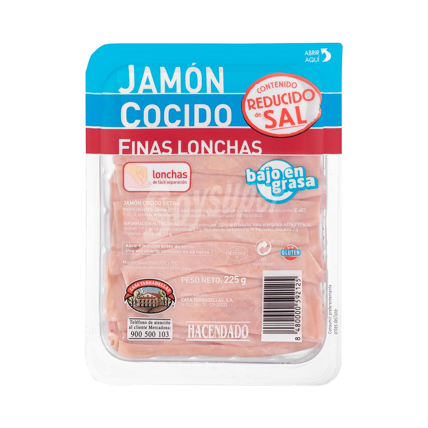 Jamón cocido bajo en sal finas lonchas