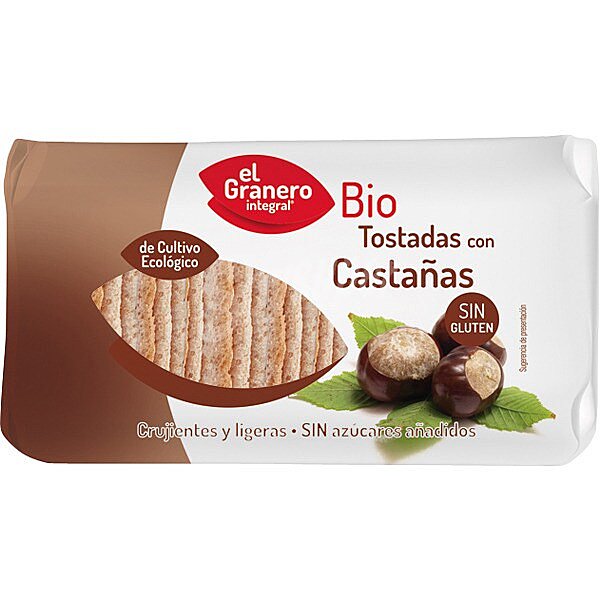 Bio tostadas de castañas ecológicas sin gluten y sin azúcares añadidos paquete 90 g