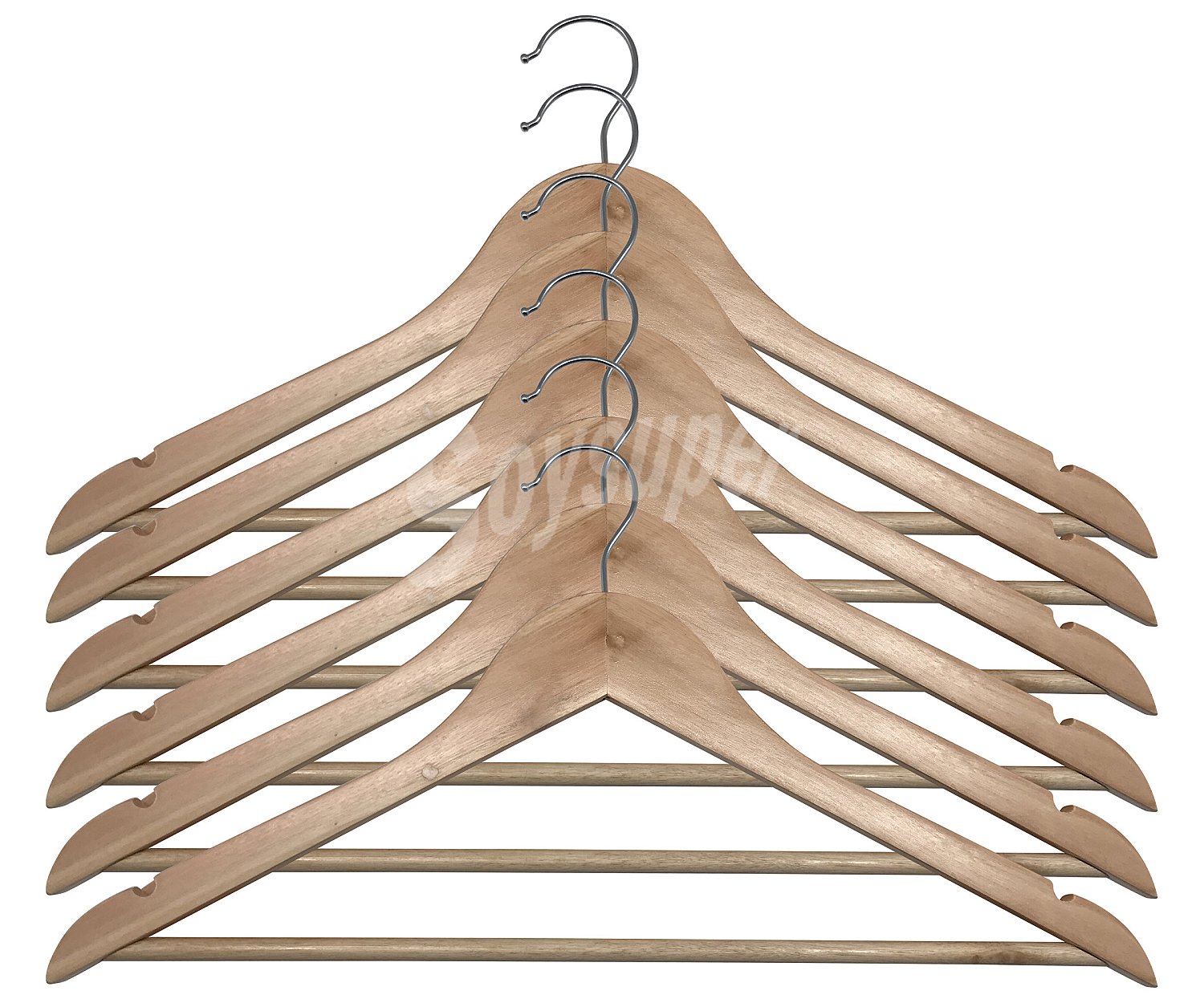 Pack de 6 perchas triangulares de madera color natural, actuel.