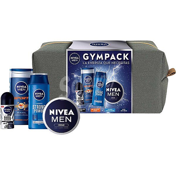 Neceser Gympack con desodorante Black & White Invisible Original +creme crema corporal lata 150 ml + gel de ducha Sport + champú Strong Power 250 ml