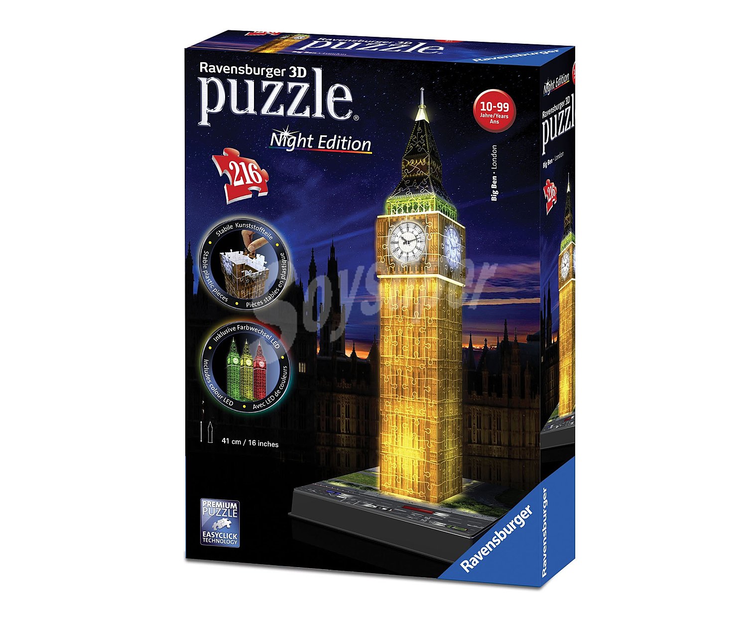 Puzzle en 3D del Big Ben de Londres, edición Noche con luces led, 216 piezas RAVENSBURGER.