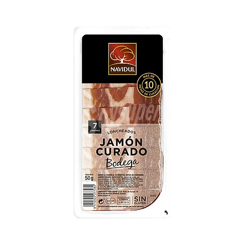 Navidul Jamón curado de bodega, sin gluten y cortado en finas lonchas navidul