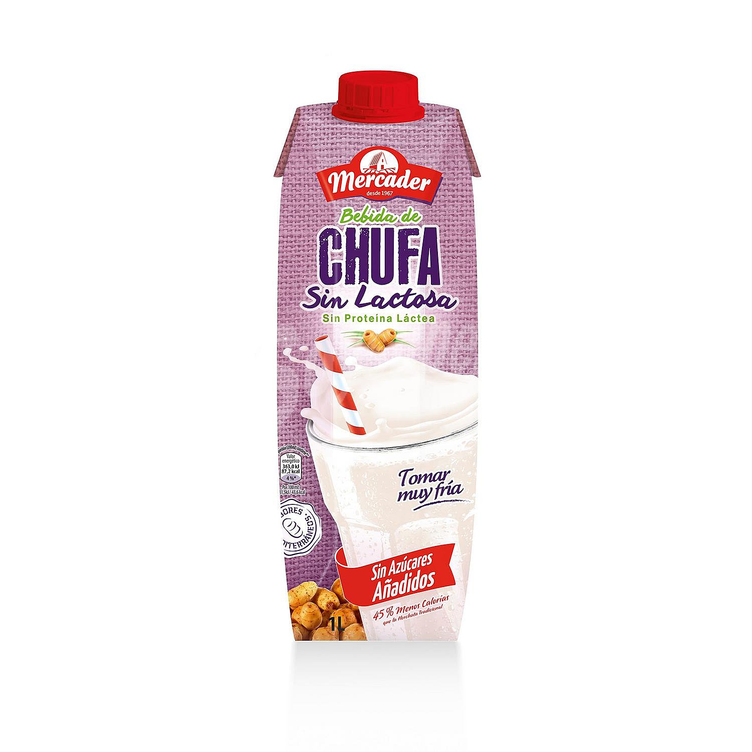 Horchata de chufa sin lactosa, ni proteína lactea y sin azúcares añadidos