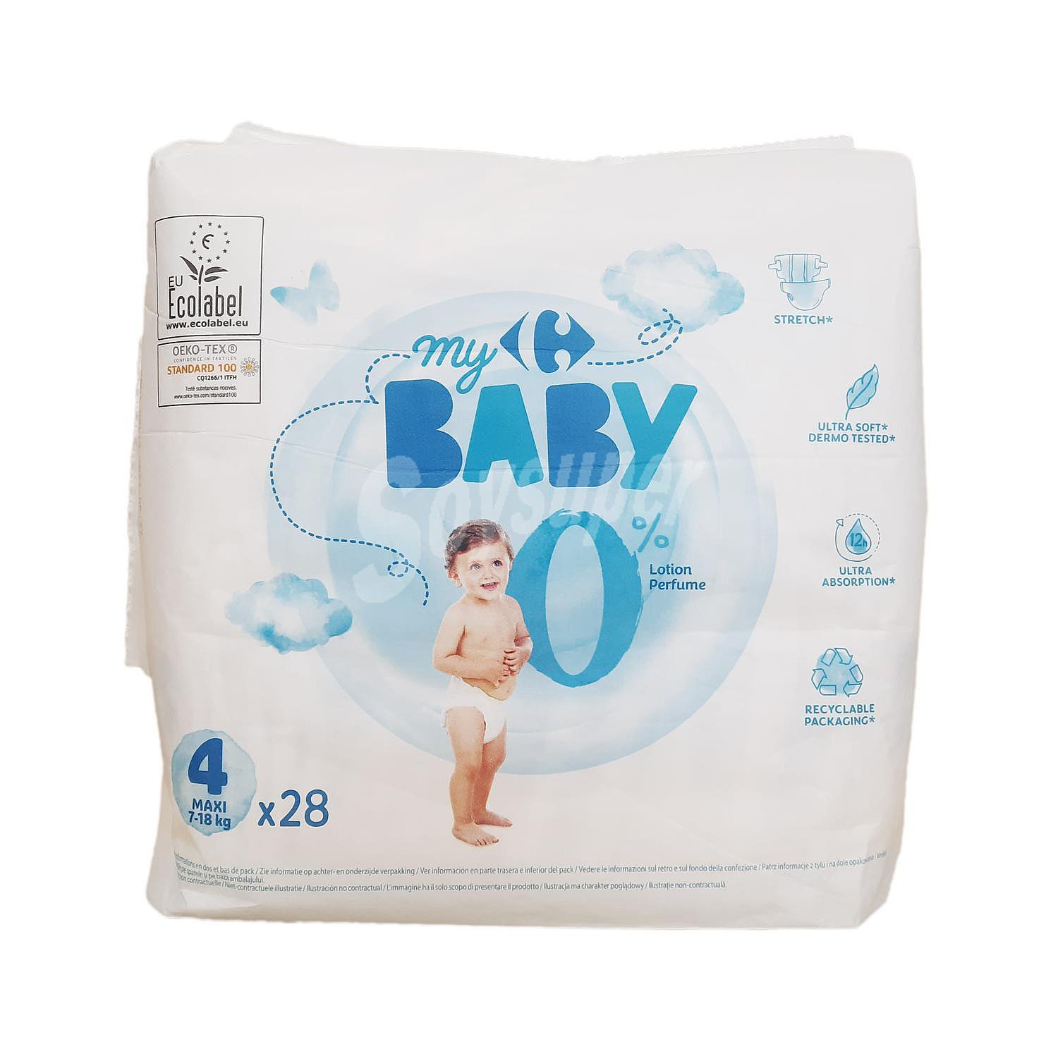 Pañales Carrefour Baby 0% Talla 4 (7-18 kg)