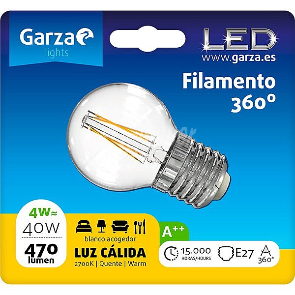 Bombilla filamento 360º 4W (40W) luz cálida casquillo E27