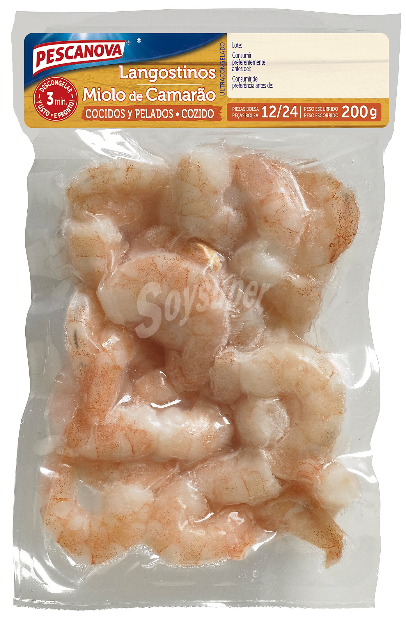 Langostino congelado pelado cocido (descongelar y comer)