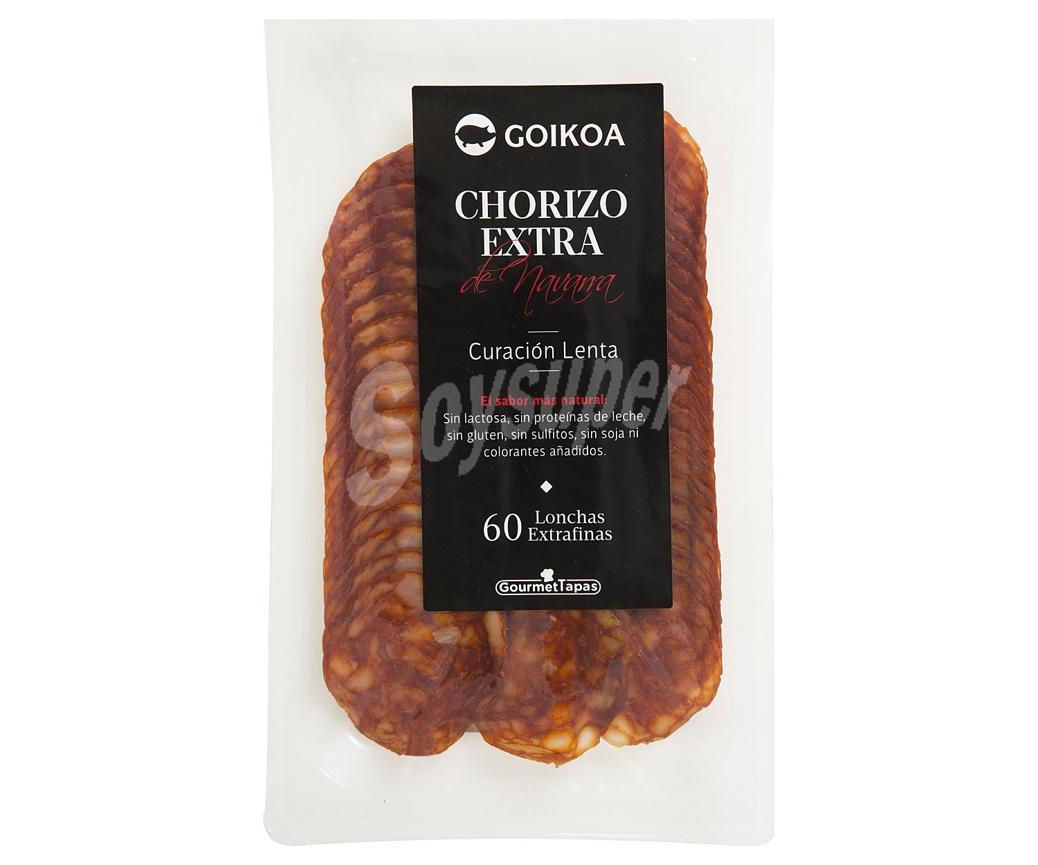 Chorizo de Navarra de curación lenta, cortado en lonchas extrafinas