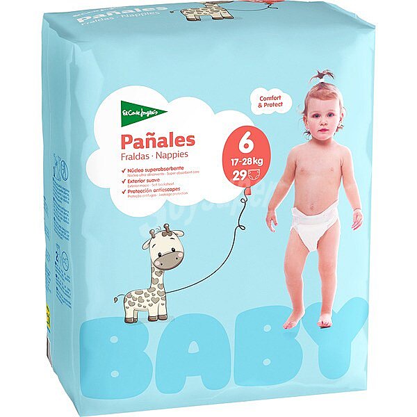 Pañales unisex de 17 a 28 kg talla 6 elásticos y transpirables