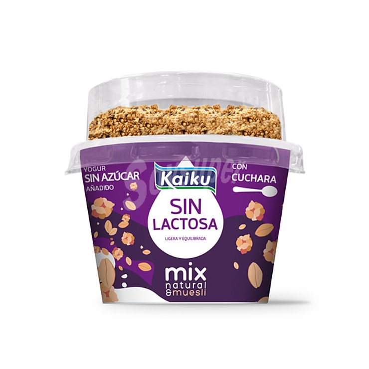 Yogur natural con muesli, sin lactosa y sin azúcares añadidos