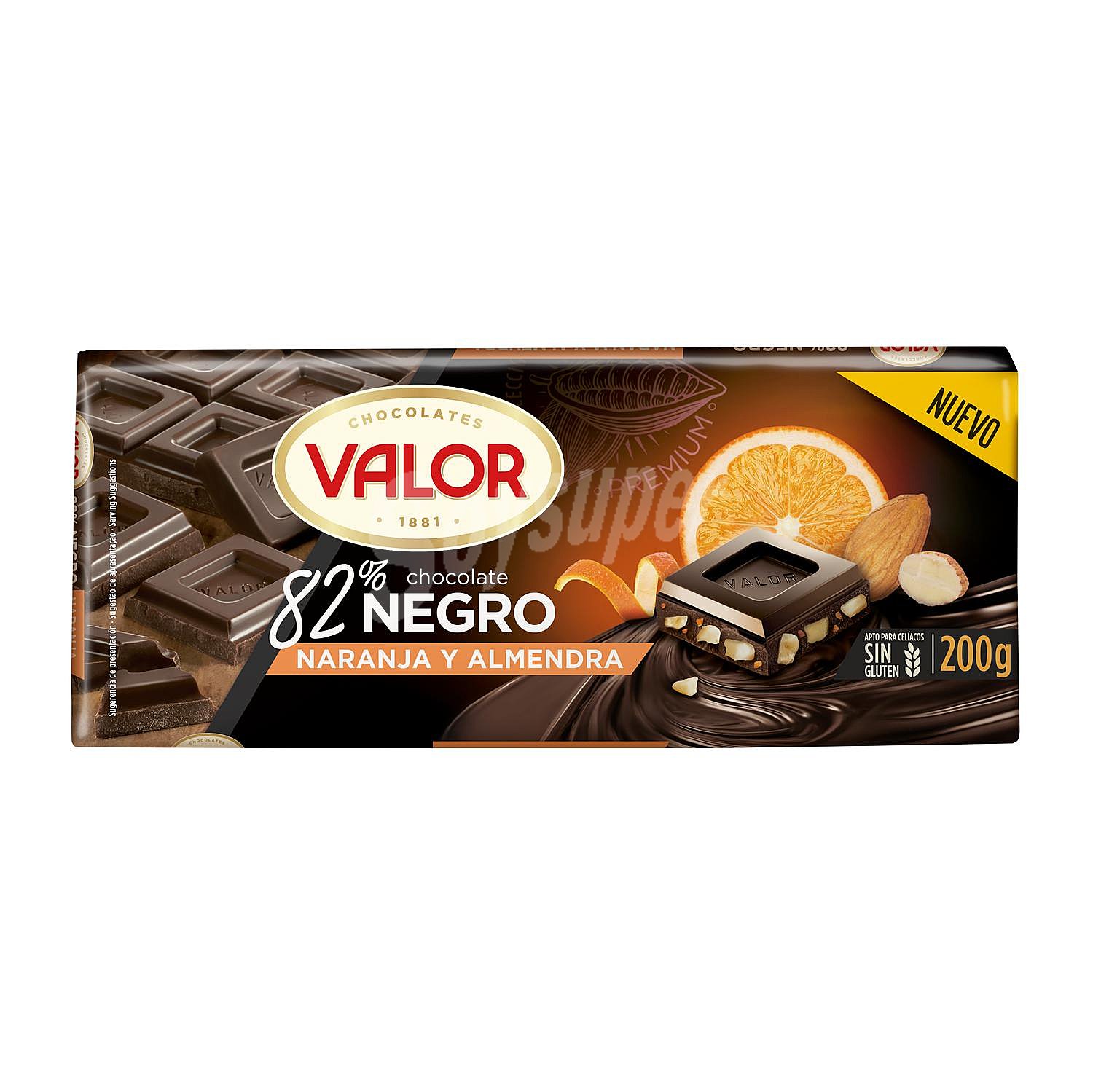 Chocolate con almendra y naranja troceada Valor sin gluten